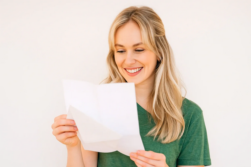 Woman Smiling Reading a Letter