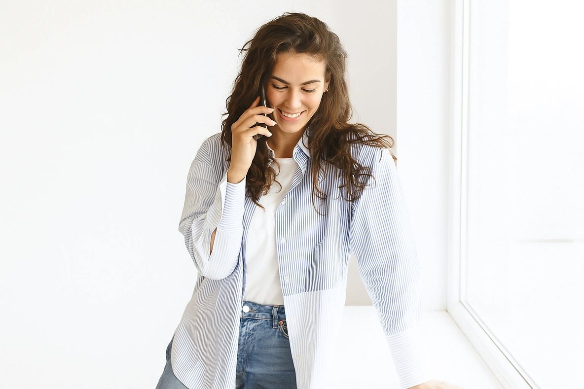 Woman Smiling on the Phone